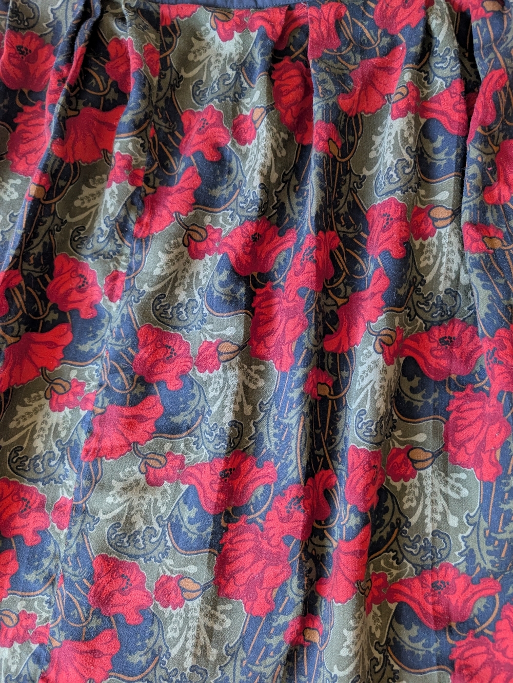 Vintage Poppies Floral Print Midi Circle Skirt Dark Academia Art Nouveau XL 16 image 2
